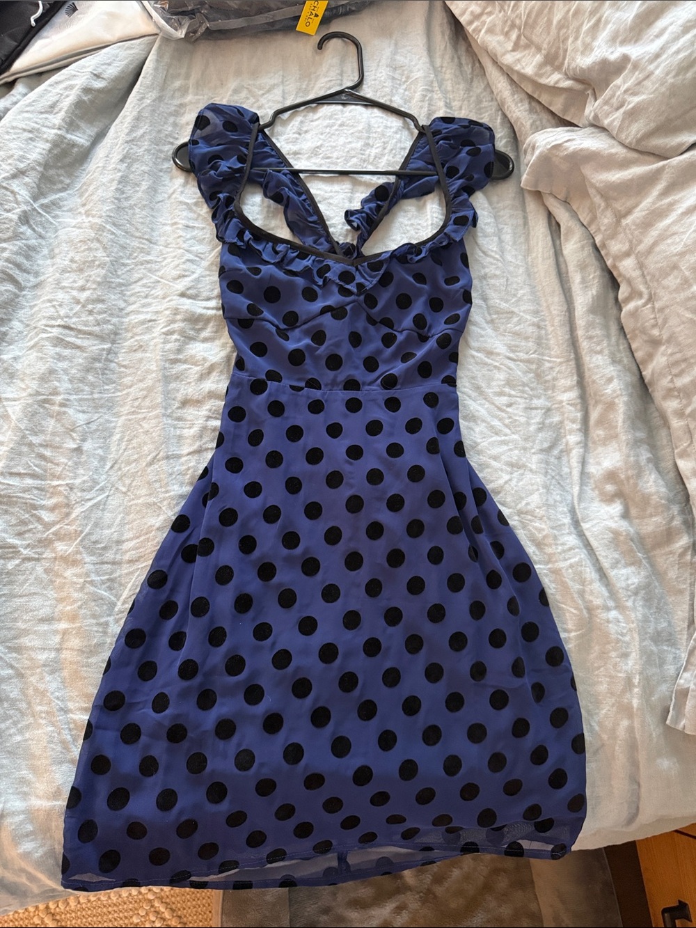 Fashion Union Navy Blue Polka Dot Ruffle-Strap Dress